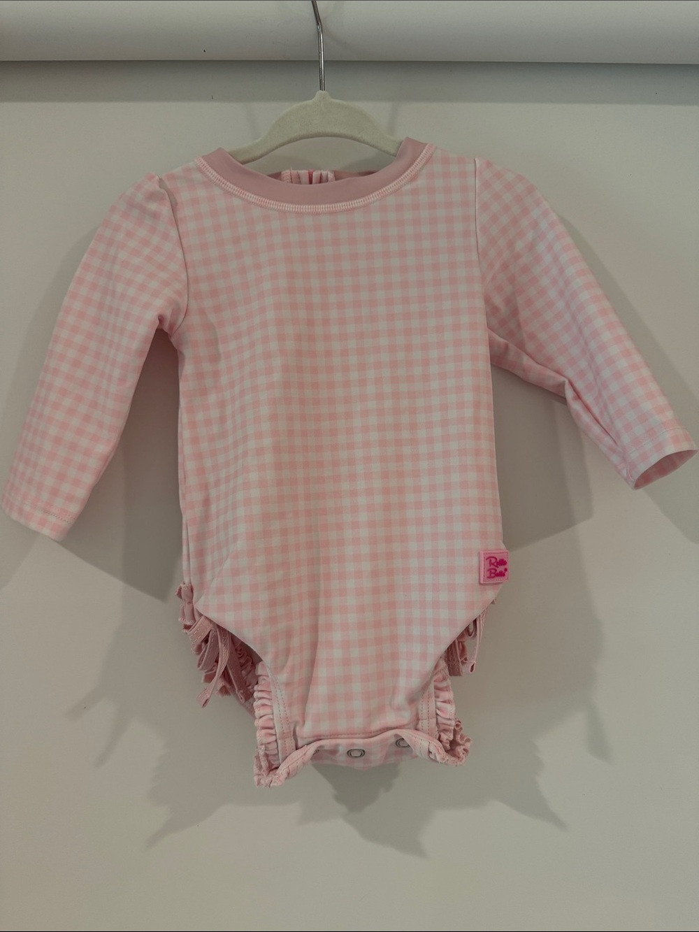 Ruffle Butts Pink Gingham Long-Sleeve One-Piece Swimsuit